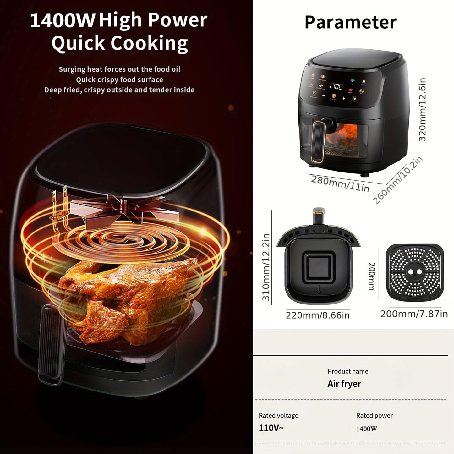 Air Fryer 8 Liter - Digital Oil-Less Air Fryer