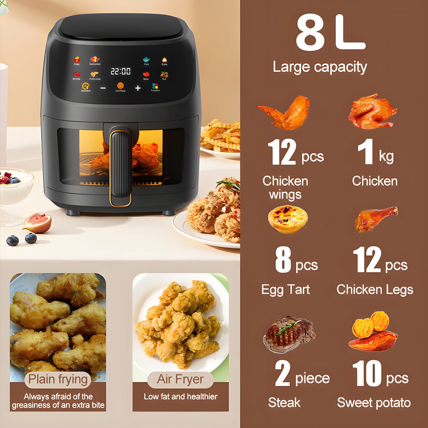 Air Fryer 8 Liter - Digital Oil-Less Air Fryer