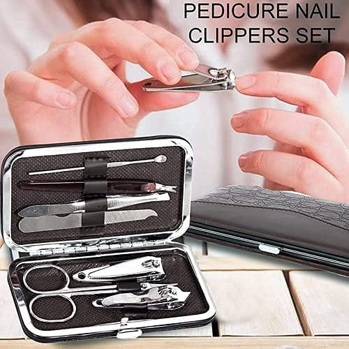 7 in 1 manicure pedicure carbon steel professional kit with leather travel case