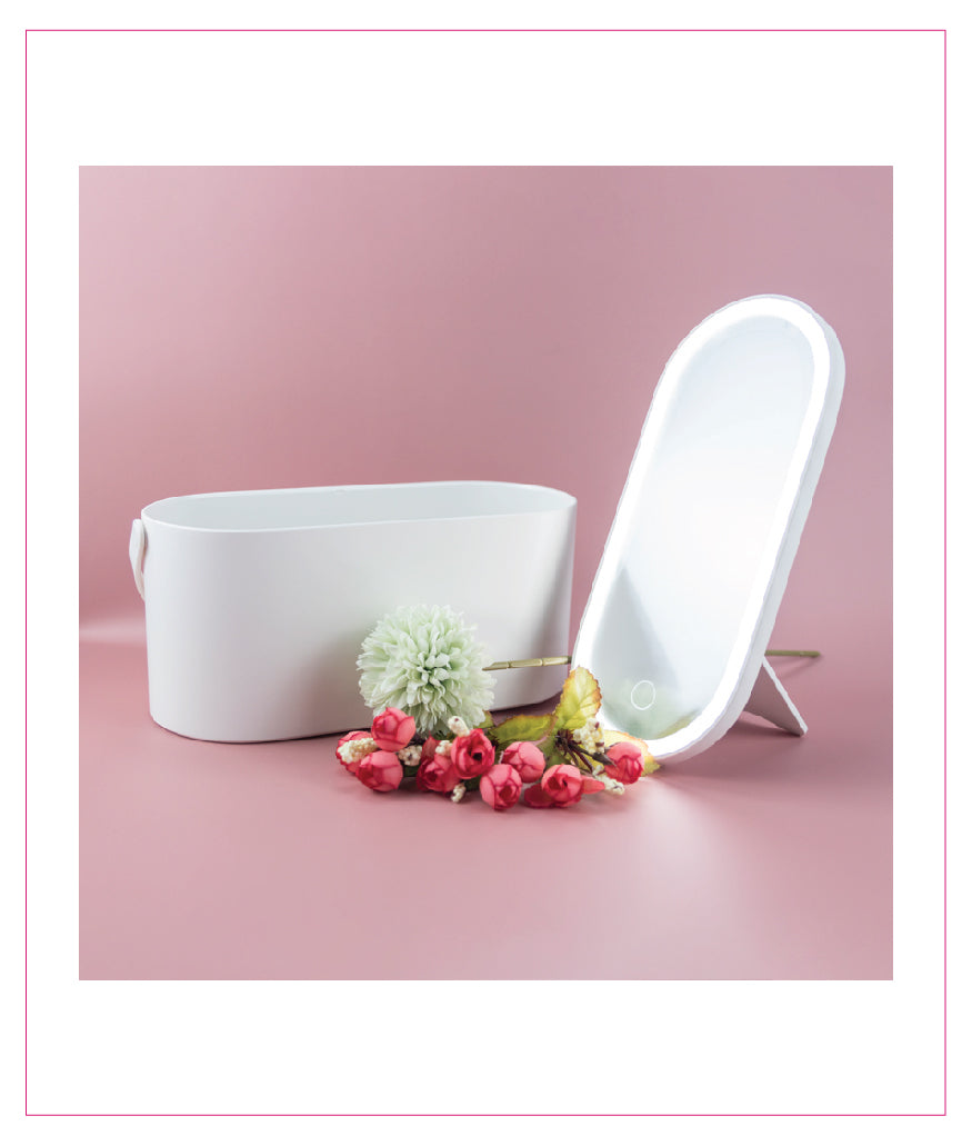 Cosmetic Organizer Box with LED Mirror