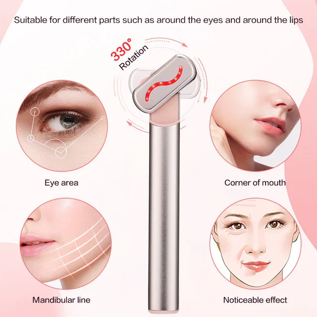 4 in 1 Red Ligh Facial Wand For Eyes, Face & Neck | Glass Skin Wand | Anti Aging Facial Wand