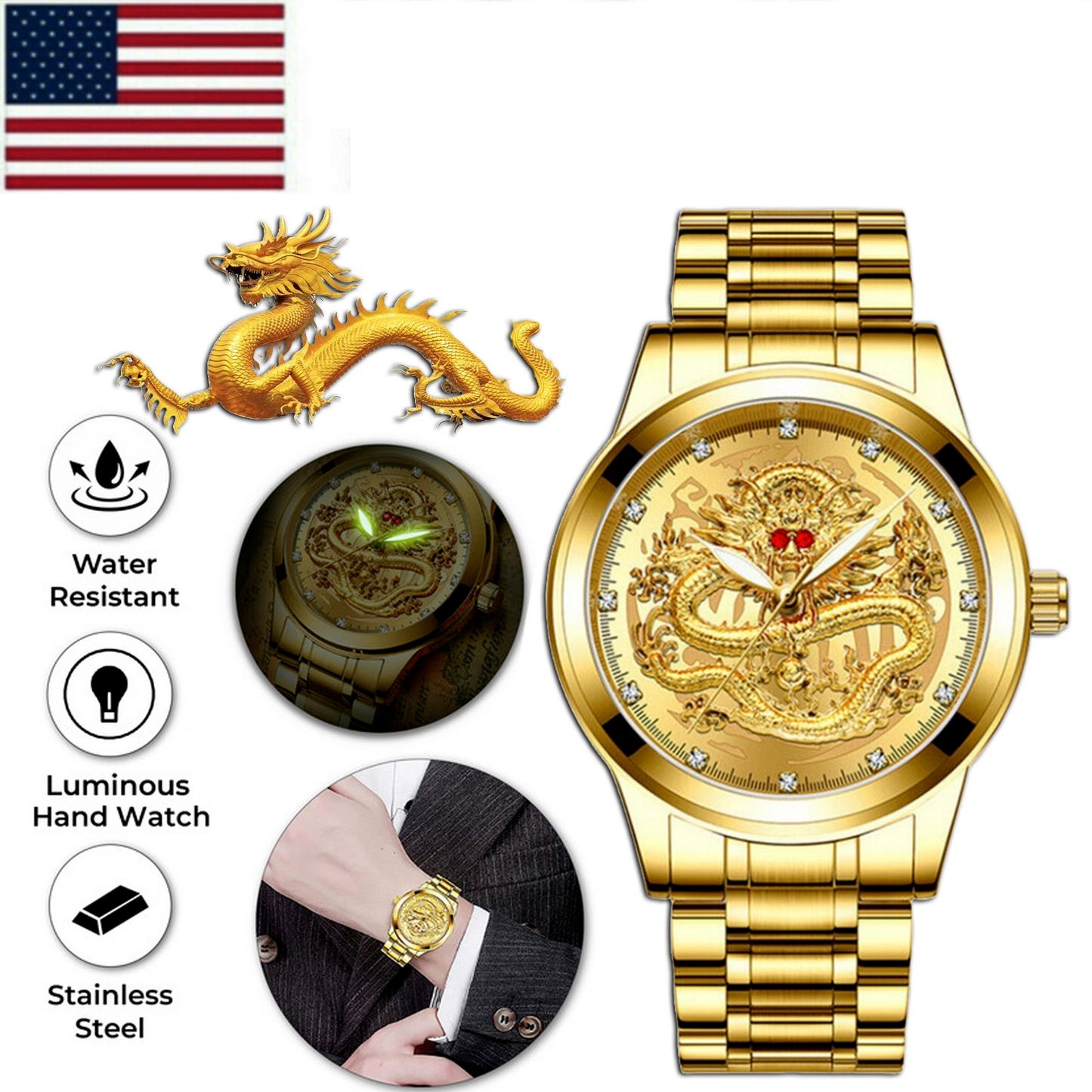 Luxury Golden Dragon Watch